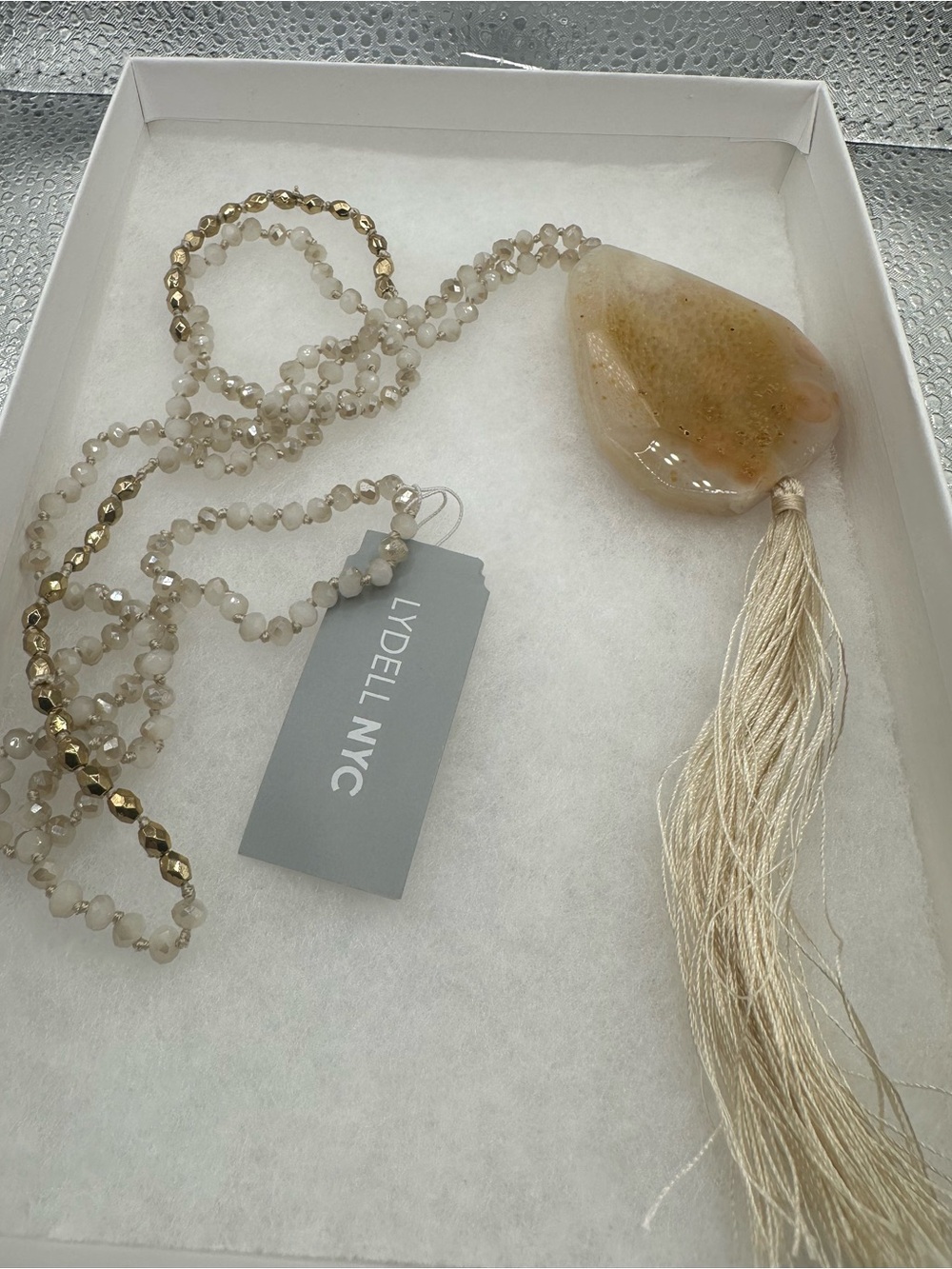 Lydell NYC Long Beaded Statement Necklace NWT Agate Crystal Tassel $299